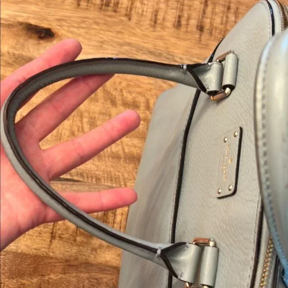 Kate Spade Gray/ Blue Leather Dome Satchel Handbag with Crossbody Strap - Picture 11 of 16